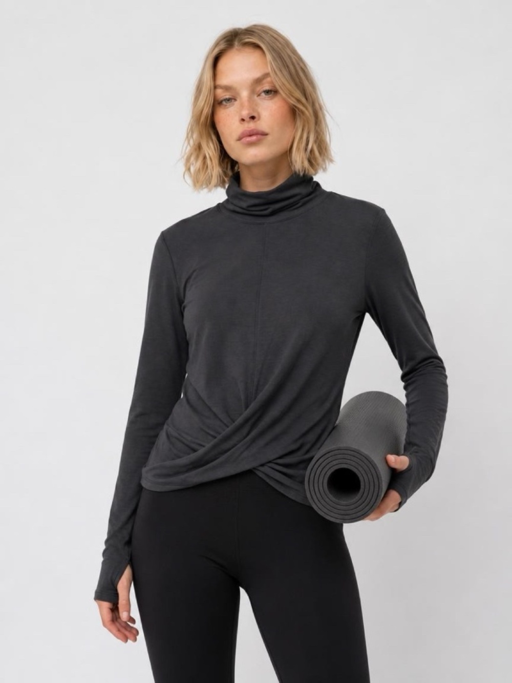 Lululemon Black Twist Front Long Sleeve Turtleneck Top - Size 8